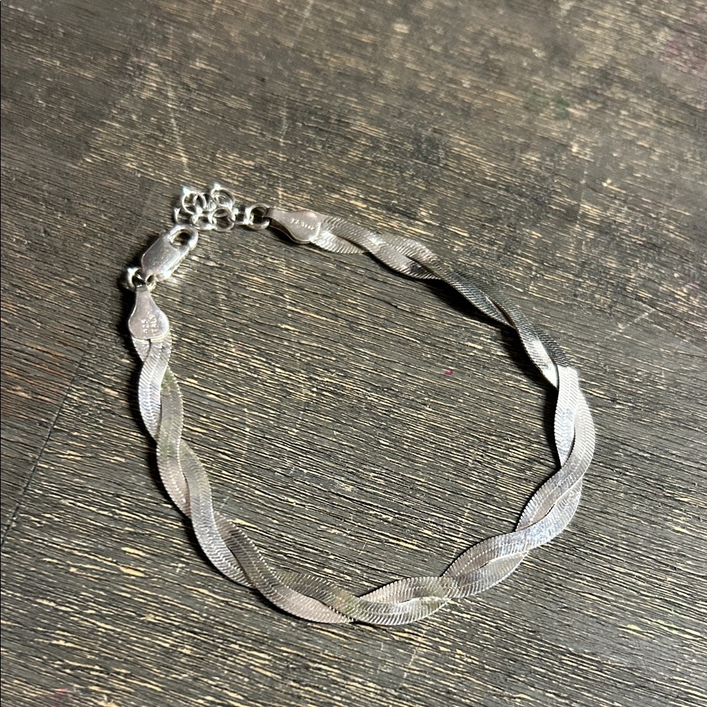 Vintage Silver Bracelet 925 Italy Two Strand Woven‎ Flat Adjustable 8”